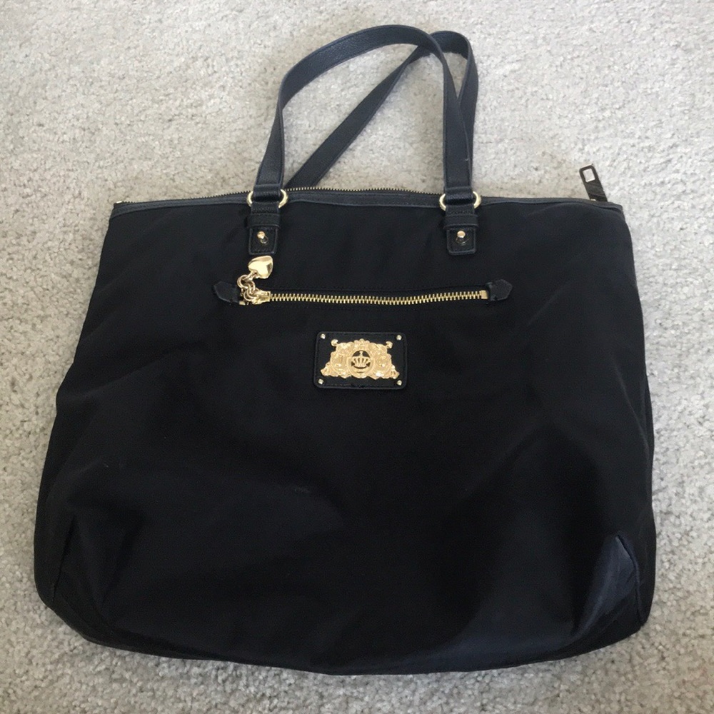 Juicy Couture Zip Top Black Nylon and Leather Tote